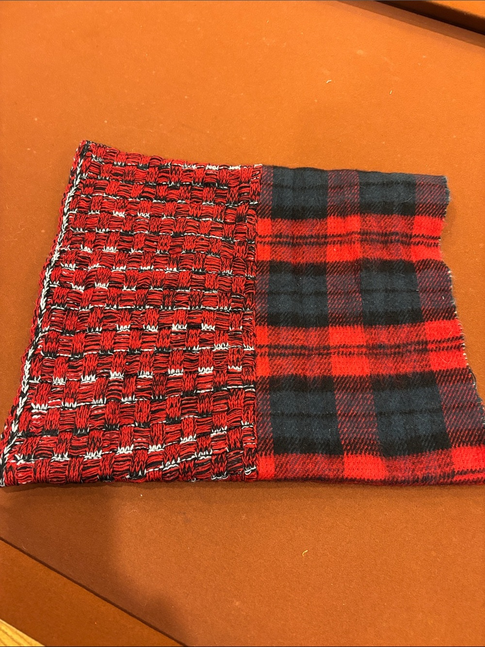 Red Plaid and Woven Accent neck scarf — no tag or brand